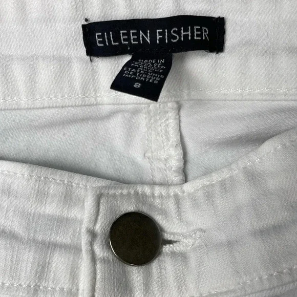 Eileen Fisher Jeans Womens 8 White Organic Cotton Slim Ankle Mid Rise Neutral - Picture 6 of 8